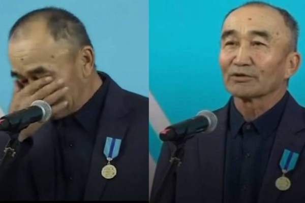 20 жыл көше сыпырған ер азамат Тоқаевтан марапат алып, көзіне жас алды (ВИДЕО)