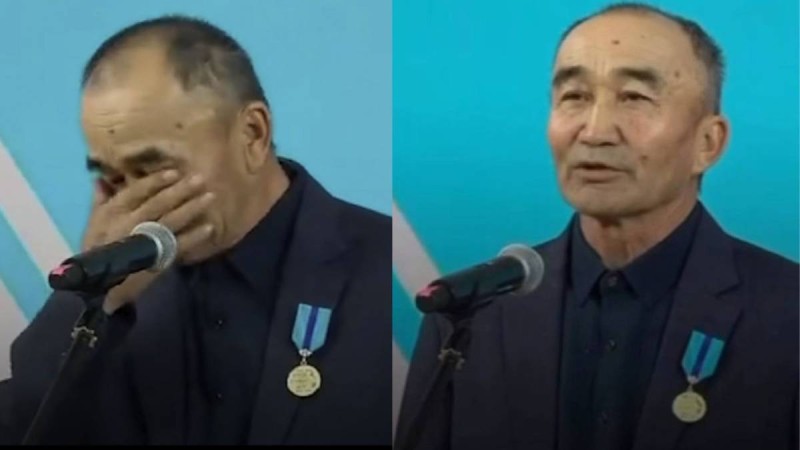 20 жыл көше сыпырған ер азамат Тоқаевтан марапат алып, көзіне жас алды (ВИДЕО)
