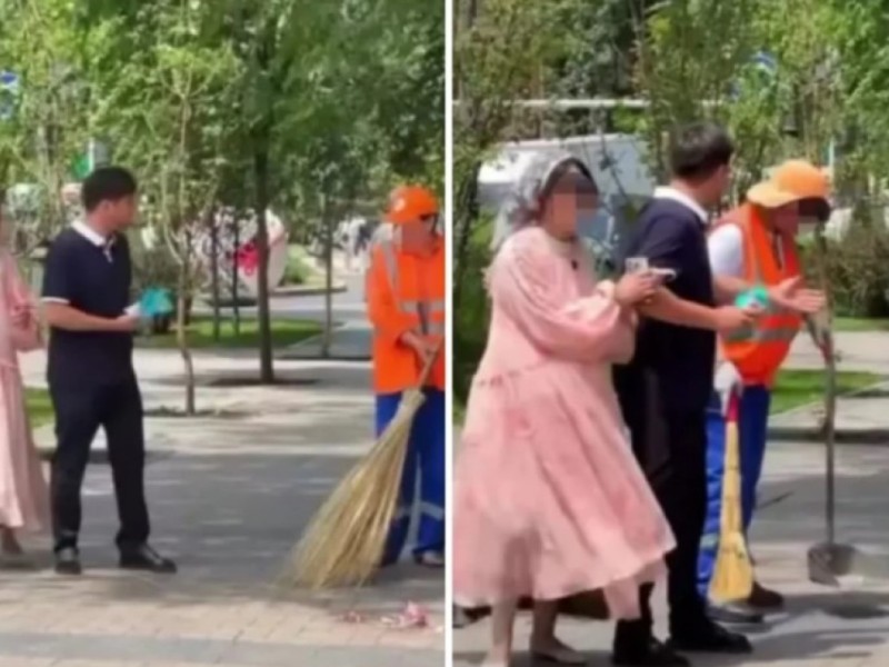 "Мына жерді сыпыр!": көше тазалаушыны қорлаған блогер қамауға алынды