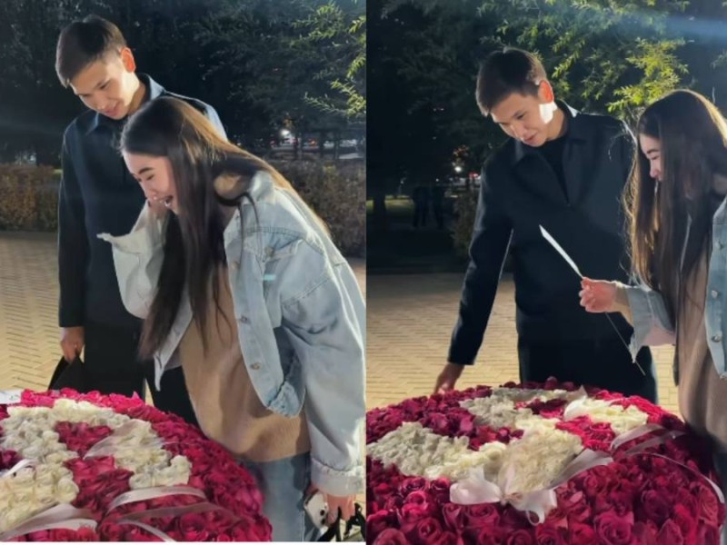 Шерхан Қалмырза өзінен 2 жас үлкен сүйіктісіне 601 роза сыйлады (ВИДЕО)