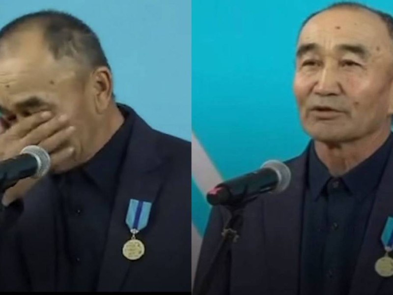 20 жыл көше сыпырған ер азамат Тоқаевтан марапат алып, көзіне жас алды (ВИДЕО)